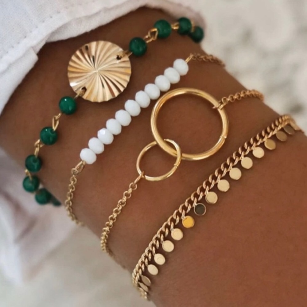 🌸 4 Piece Bracelet Gold/Green